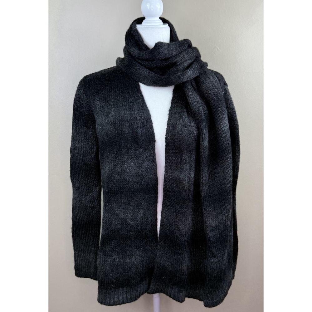 Elie Tahari Charcoal Gray Ombre Cardigan Sweater Open Front Scarf Small NWT